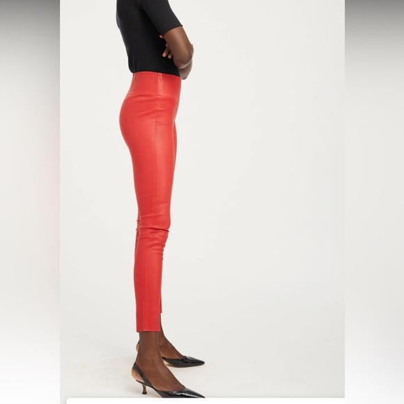Red Ankle-Length Cropped Pants with Sleek Fit - Picture 2 of 10
